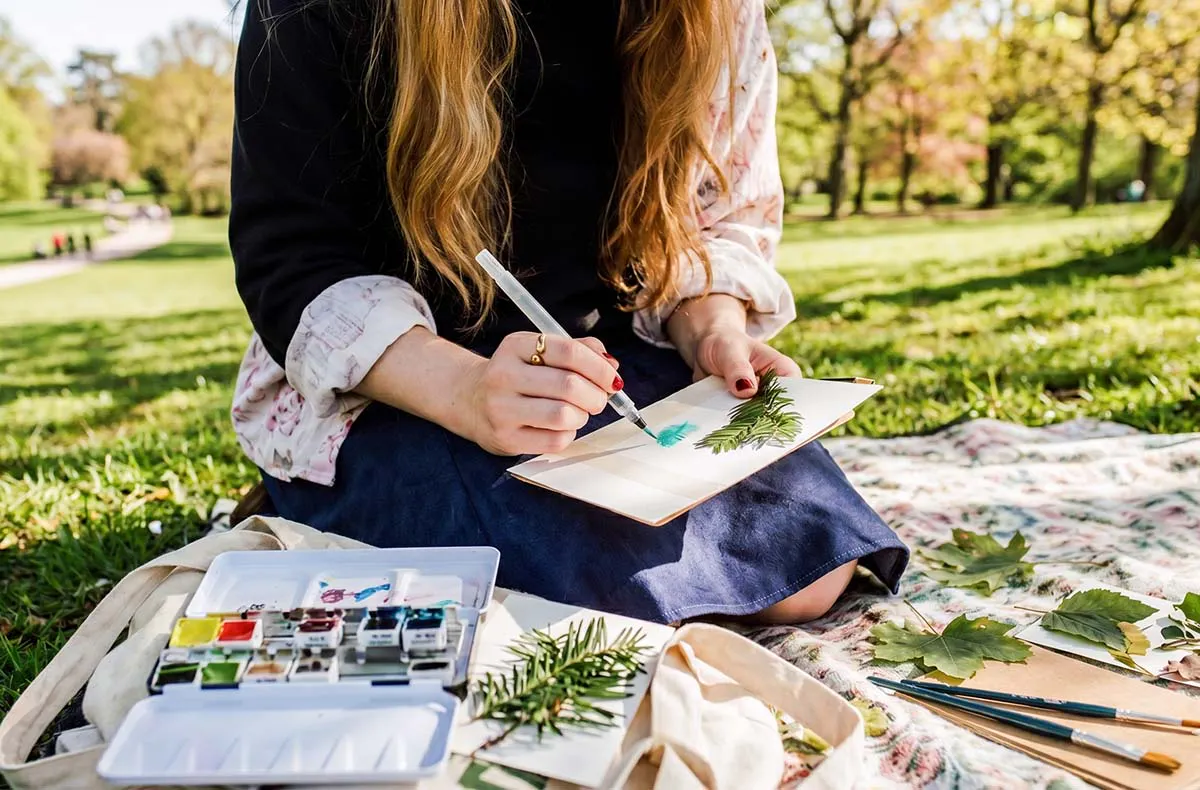 Aquarell malen im Park